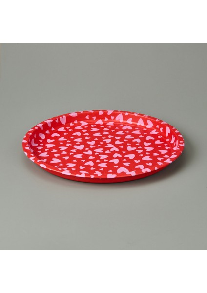 Kalpli Metal Tepsi - Kırmızı / Pembe - 35X35 cm
