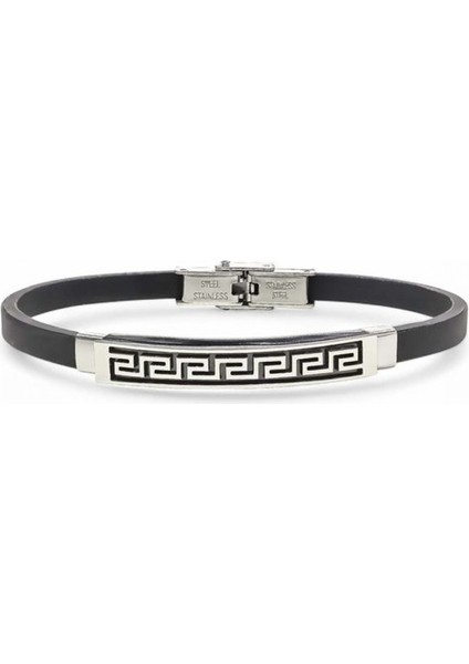 Erkek Desenli Silikon Kordonlu Çelik Bileklik