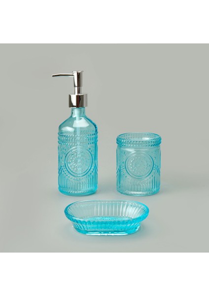 Bath 3'lü Cam Banyo Sıvı Sabunluk Seti - Mavi