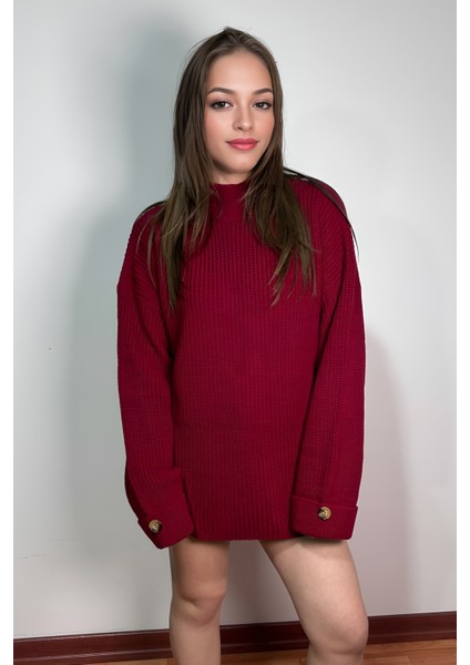 Bordo Salaş Geniş Kollu Uzun Kazak