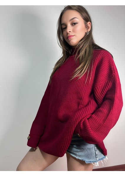 Bordo Salaş Geniş Kollu Uzun Kazak fiyatları