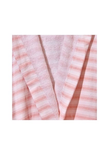 Soft Kapüşonlu Çizgili Kadın Bornoz - Beyaz / Pembe - S / M fiyatları