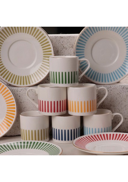 Alya Mix 12 Parça Kahve Fincan Takımı - Renkli modelleri