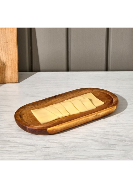 Akasya Oval Servis Sunum Tabağı - Kahverengi - 18,8x9,6x1,6 cm