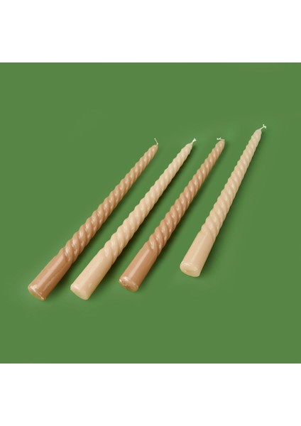 4'lü Burgulu Parlak Şamdan Mumu - Kahverengi / Bej - 25 cm