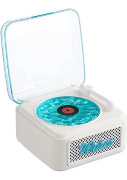Nostalji Mini Plak Görünümlü Radyolu Bluetooth Hoparlör 3D Ses Dalgası Müzik Plak Beyaz