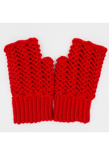 Kırmızı El Örgüsü Yetişkin Parmaksız Eldiven fiyatları