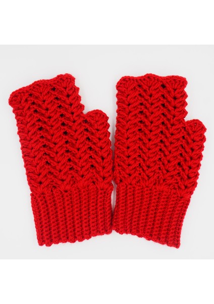 Kırmızı El Örgüsü Yetişkin Parmaksız Eldiven modelleri