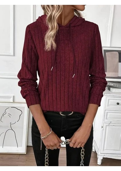 Kadın Uzun Kollu Kapşonlu Bağcıklı Şardonlu Kaşkorse Bluz modelleri