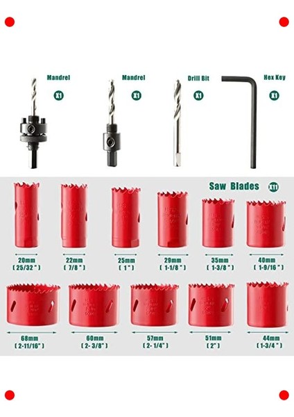 Bi-Metal Delik Testere Seti, 17 Parça (19-68MM) fiyatları