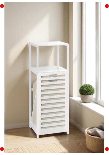 Bambu Banyo Düzenleyici - Kirli Sepetli, 2 Raflı