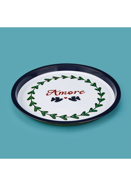 Amore Desenli Yuvarlak Tepsi - Renkli - 35X35 cm