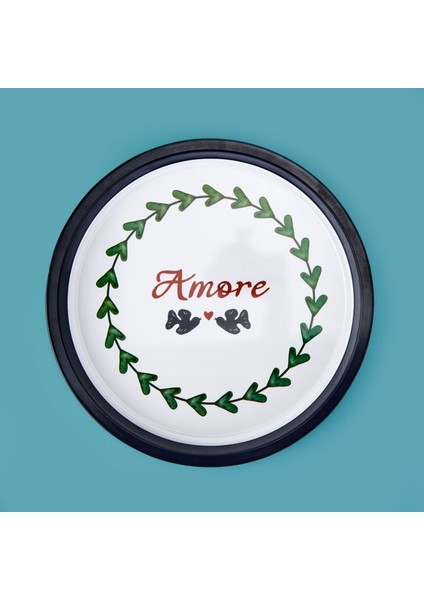 Amore Desenli Yuvarlak Tepsi - Renkli - 35X35 cm modelleri