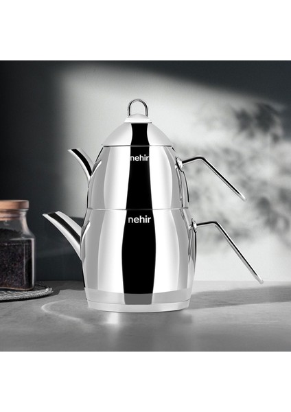 Florina Midi Çelik Çaydanlık Takımı - Gri - 1,5 Lt + 1 Lt