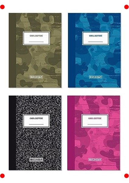 Kamuflaj Desen A4 Kareli Okul Defteri - 4'lü Set