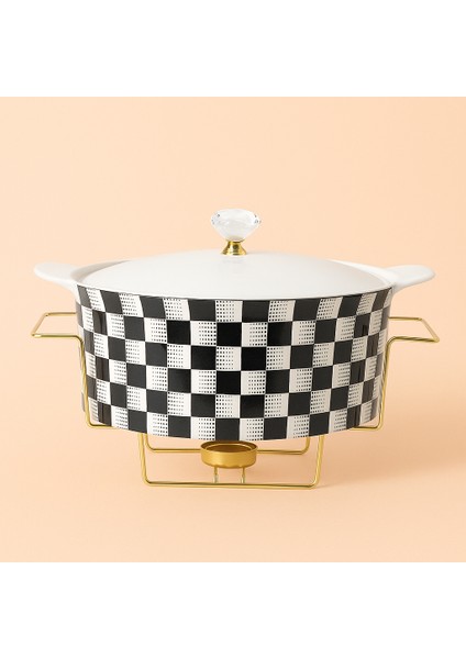 Dama Desenli Porselen Yuvarlak Tencere Mumluklu 24 cm