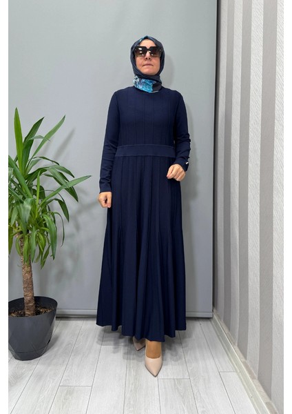 Örgü Teknikli Triko Elbise Lacivert T25PF-4001