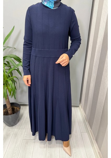 Örgü Teknikli Triko Elbise Lacivert T25PF-4001 modelleri