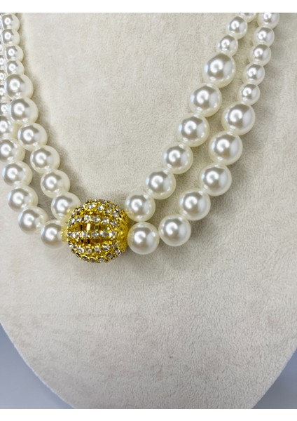 Altın Kaplama Taş Detaylı Çoklu Inci Kolye modelleri