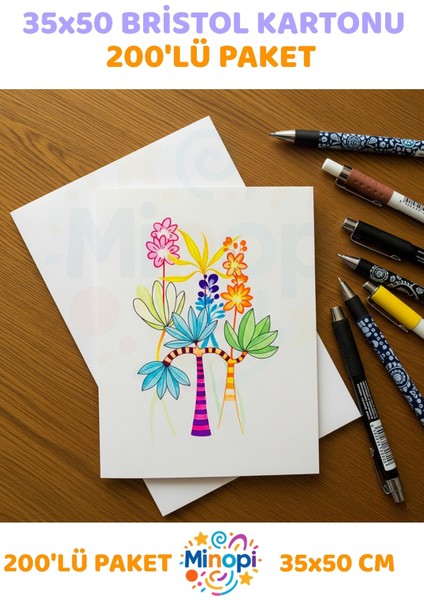 Amerikan Bristol Karton Bristol Kağıdı 35X50 cm - 200'LÜ Paket Parlak ve Mat Çift Taraflı