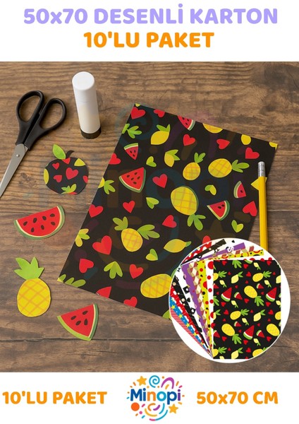 Desenli Fon Kartonu 50X70 cm 10'lu Paket Canlı Renk