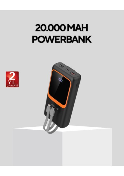 Techmrt Powerbank 20000 Mah Dijital Ekranlı ve Çok Kablolu Hızlı Şarj Cihazı