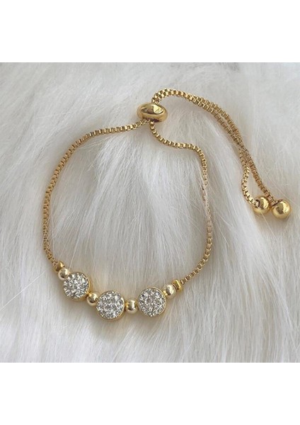 Altın Renk Zirkon Taşlı Üçlü Macun Asansör Bileklik
