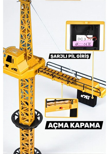 Dev Boy Uzaktan Kumandalı 128 cm Tam Otomatik Gövdesi ve Halatı Hareketli Şarjlı Kule Vinç modelleri
