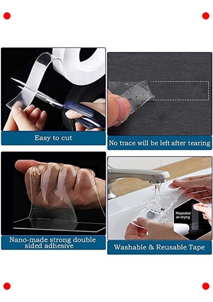 Nano Yıkanabilir Çift Taraflı Bant | Güçlü Şeffaf 5m modelleri