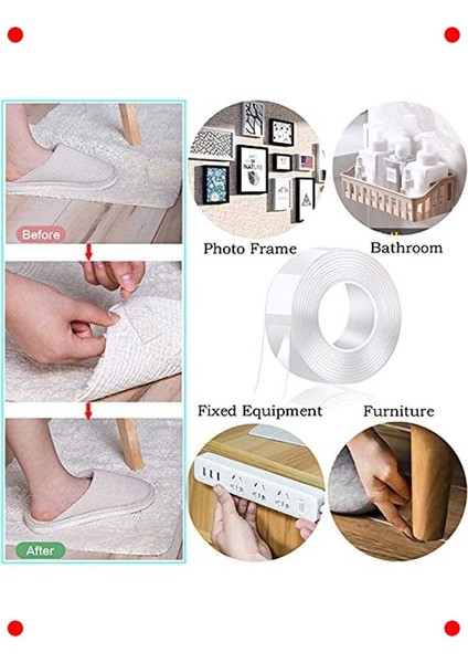 Nano Yıkanabilir Çift Taraflı Bant | Güçlü Şeffaf 5m fırsatları