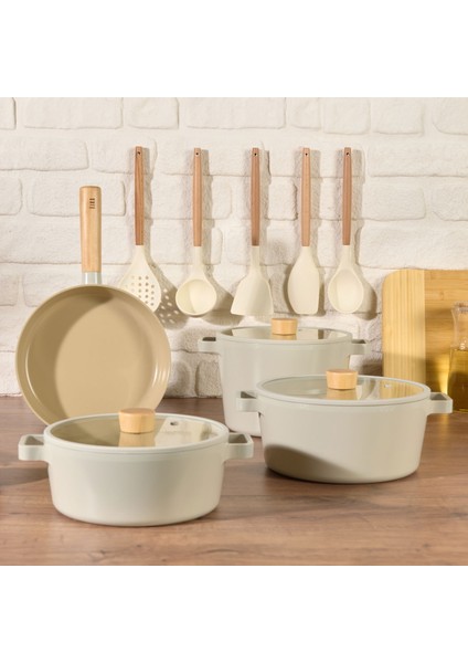 Fika 7 Parça Tencere ve Tava Seti - Bej