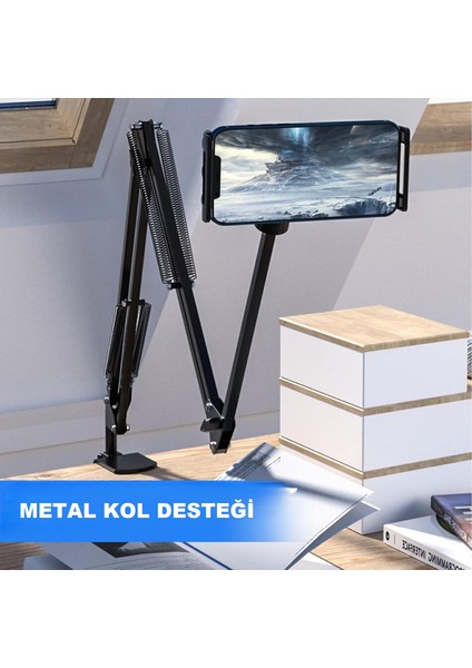 Metal Kollu Tablet ve Telefon Tutucu 360° Ayarlanabilir – Masa & Yatak Kenarı Için Esnek Stand fırsatları