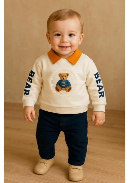 Erkek Bebek Gomlek Detaylı Bear 2li Takım