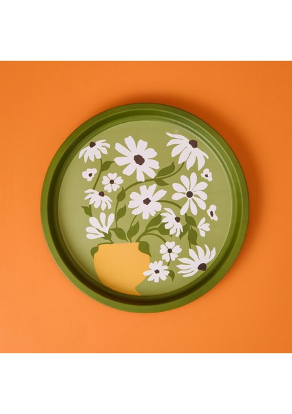 Çiçekli Tepsi - Yeşil - 35 cm modelleri