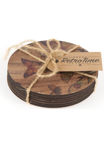 Time 6'lı Kelebek Bardak Altlığı - Kahverengi - 10 cm