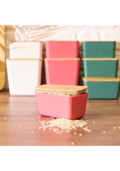 Houseware Bambu Kapaklı Saklama Kabı - Asorti - 13X8X7 cm