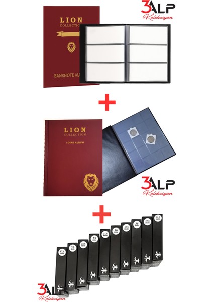 Albüm ve Kapama SET-120 Li Kağıt Para, 200 Lü Madeni Kapamalı Para Albümü ve 10 Kutu Farklı Kapama