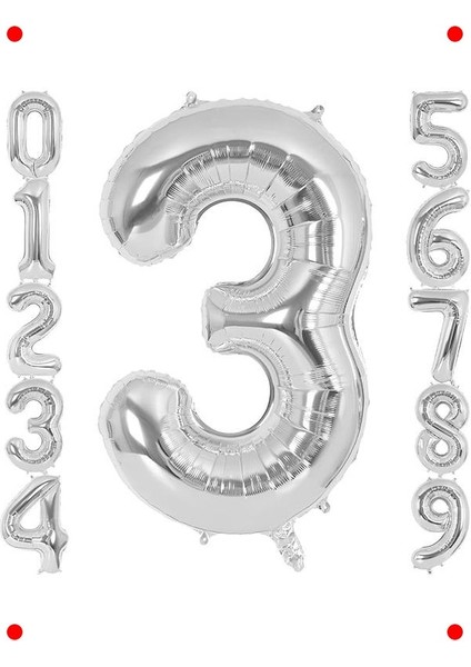 3 Rakam Gümüş Doğum Günü Balonu 102CM