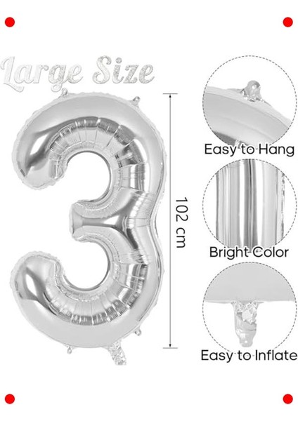 3 Rakam Gümüş Doğum Günü Balonu 102CM fiyatları