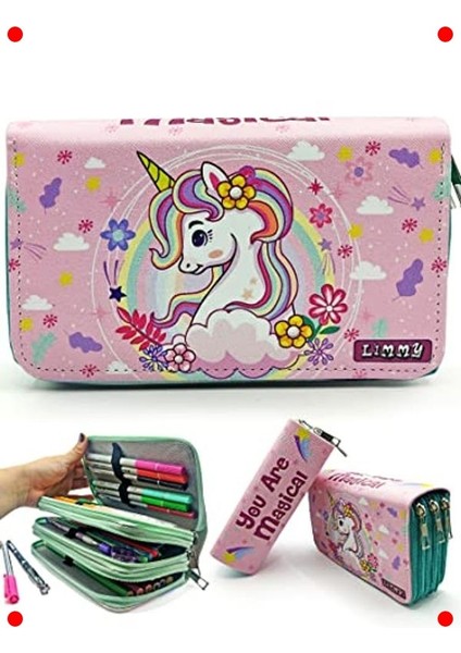Unicorn Temalı Organizer Kalem Kutusu - Yeşil