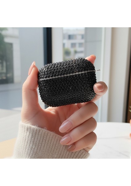 Apple Airpods Pro 3 Kılıf Kristal Taşlı Parıltılı Siyah