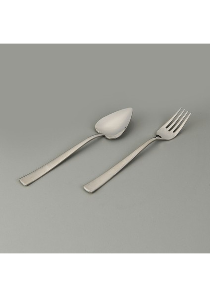 Can Canan 12'li Sade Tatlı Çatal Kaşık Takımı - Gri - 16,2 cm