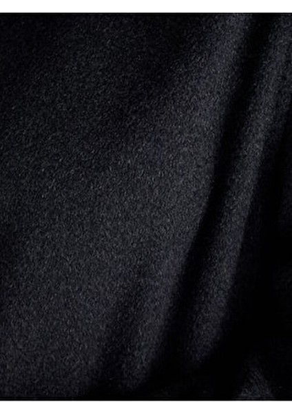 Kadın Midi Dik Yaka Kaşmir Kaban Düz Desenli Antrasit Renk 70% Yün