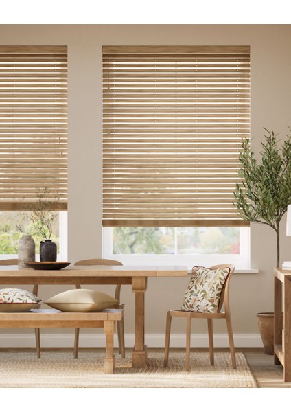 Wooden Blinds Doğal Ahşap Jaluzi Perde 50 mm, Alüminyum Kasalı - Cappuccino fiyatları