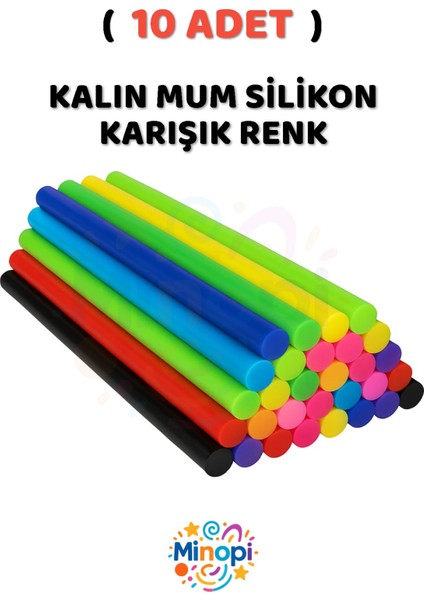 ( 10 Adet ) Sıcak Mum Silikon Kalın Karışık Renk 11,3mm x 30 cm Renkli Silikon Tabanca