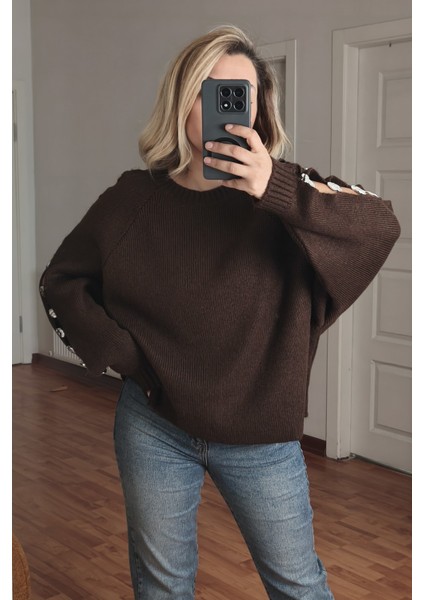 Kolları Boncuk Dekolteli Tasarım Kazak fırsatları