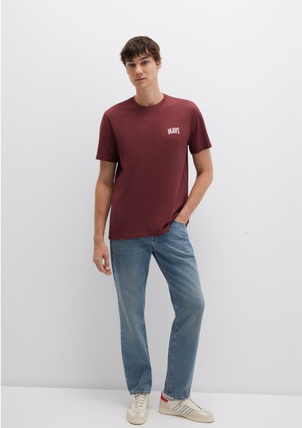 Mavi Logo Baskılı Bordo Tişört 0611714-70396