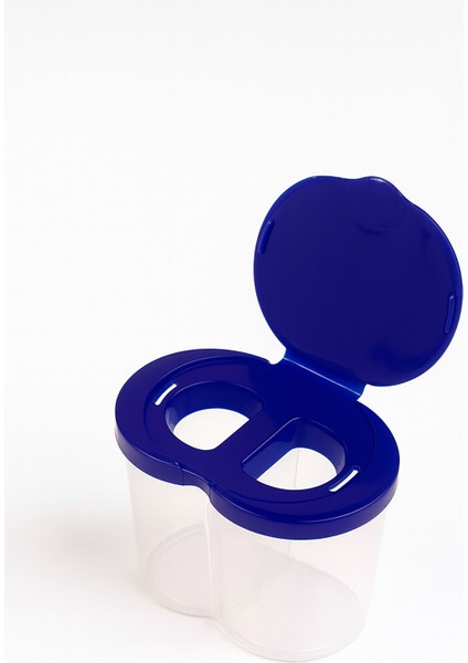 Fırça Temizleme Su Kabı Mavi Çift Bölmeli Kapaklı Renkli Su Kabı