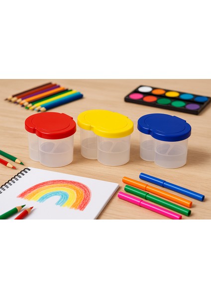 Fırça Temizleme Su Kabı Mavi Çift Bölmeli Kapaklı Renkli Su Kabı modelleri