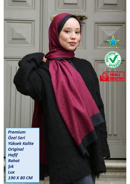 Premium Lux Original Monogram Şal (Ipek Vual, Özel Seri, Yüksek Kalite, Hafif, Rahat, Şık, Tesettür Giyim, Shawl, Hijab)